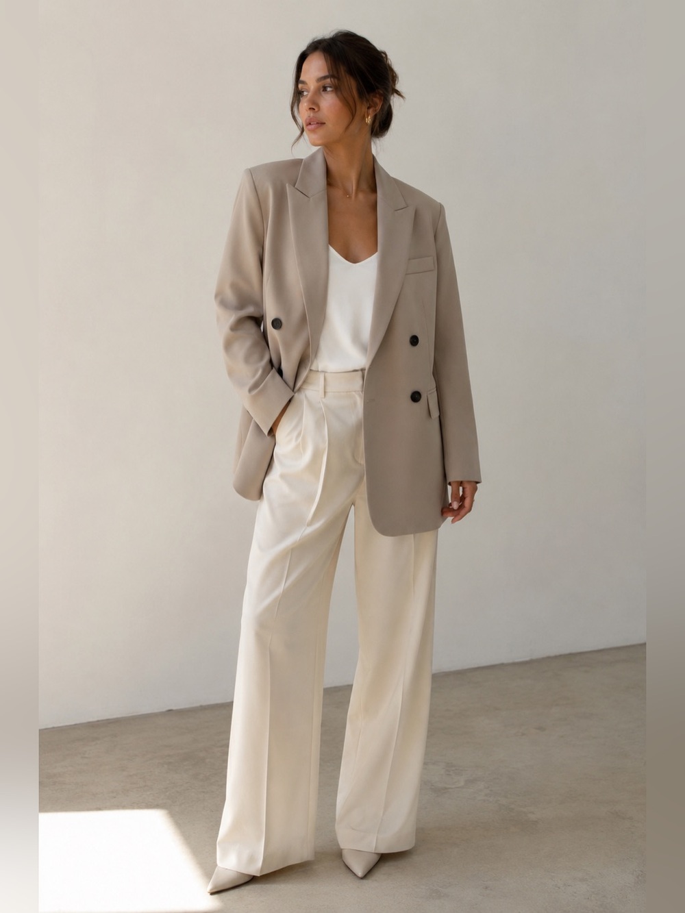 NWT Quince Stretch Crepe Double Breasted Blazer Morel Large